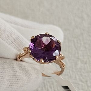Amethyst Solitaire Ring 5.0 CT 18k Rose Gold over Sterling Silver Sz 8